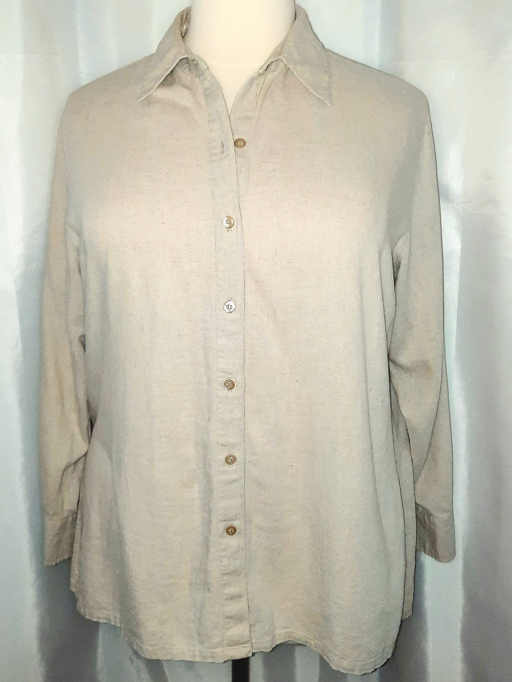 White Stag Beige Linen Button-Down Shirt Womens 16/18